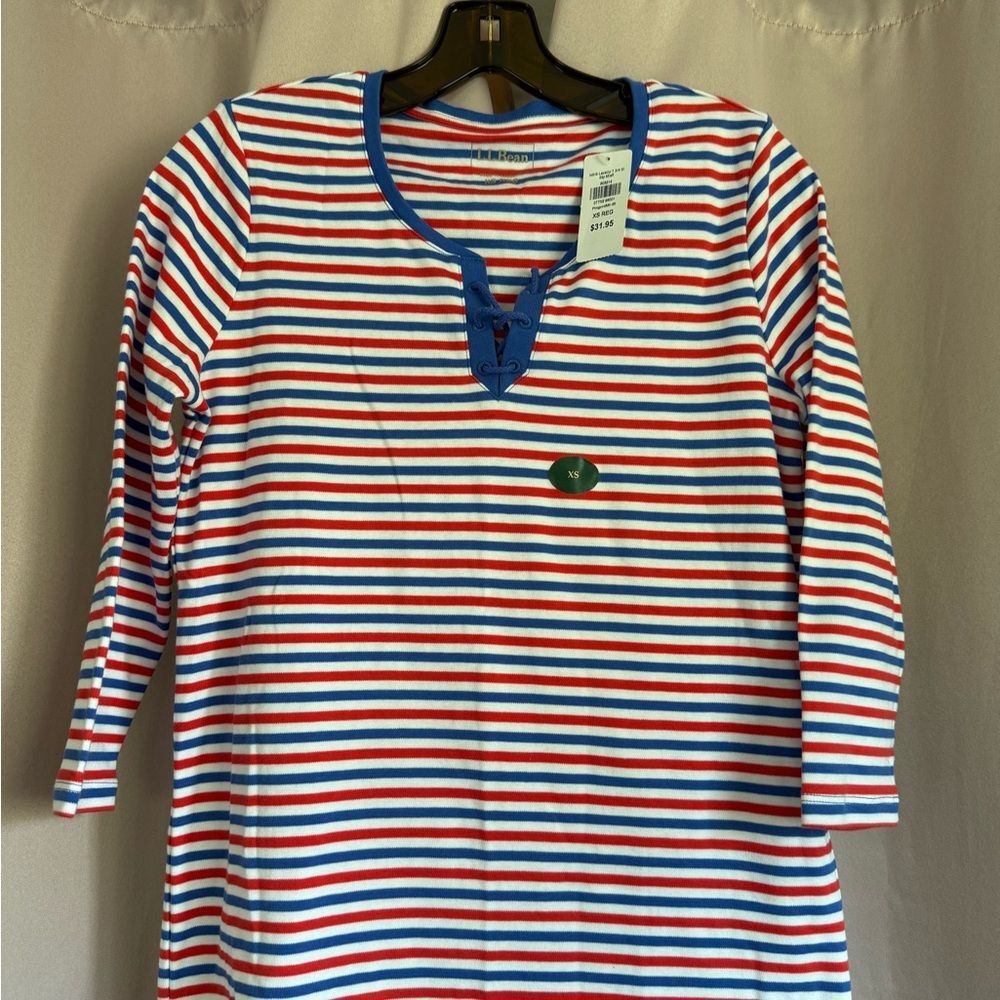 L.L. Bean Women's Long Sleeve Striped Tee - Red, White, and Blue- Nautical
